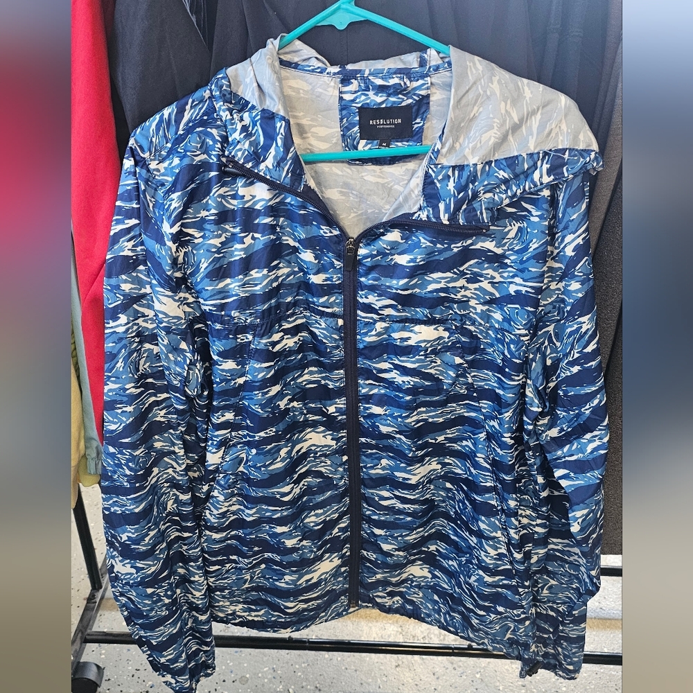 Resolution Blue/White Hooded Windbreaker, Size M